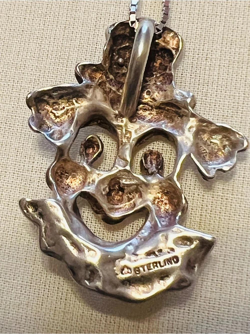 VINTAGE CLOWN CUT OUT SMILING DIAMOND CUT STERLING SILVER 925 PENDANT/NECKLACE